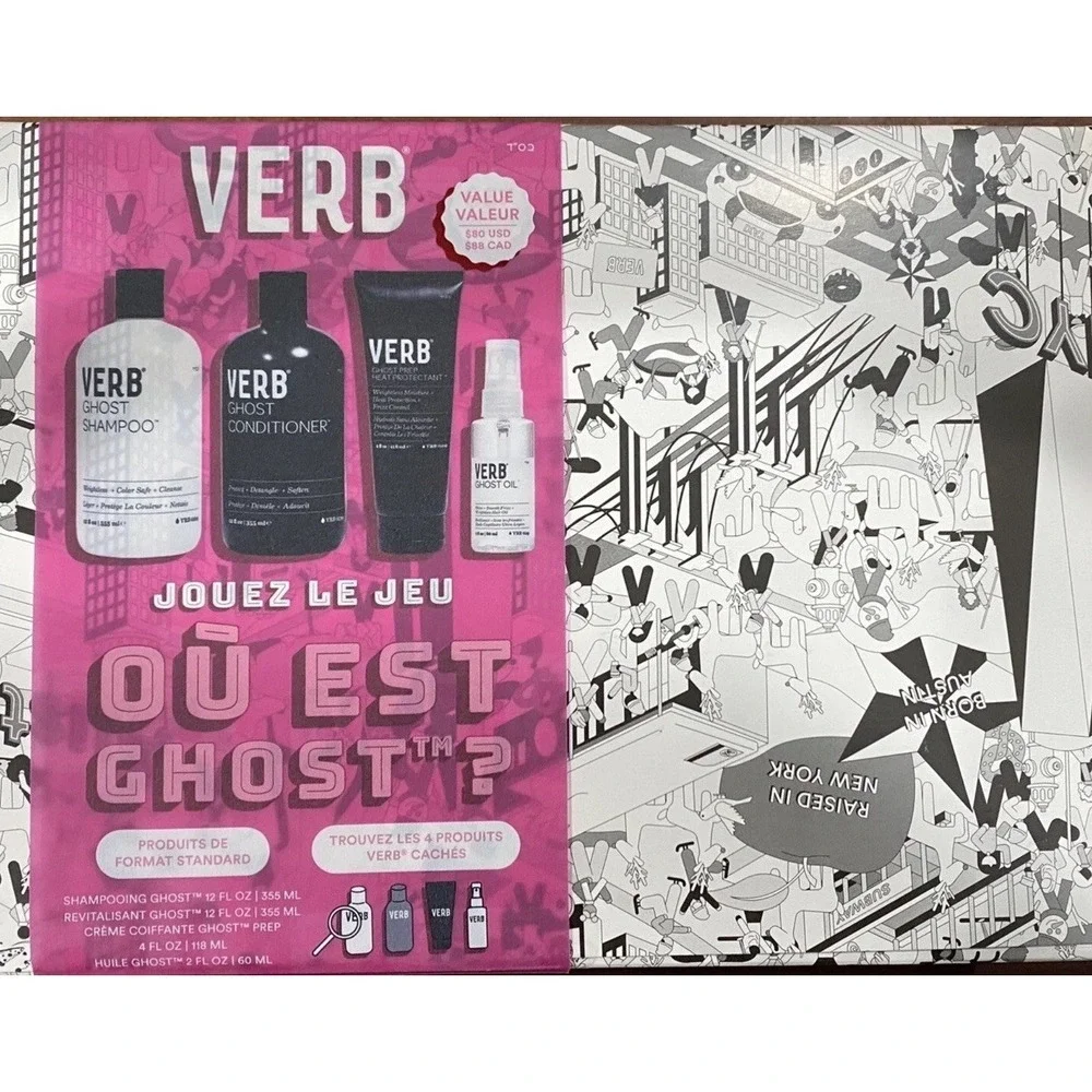 Verb Ghost Weightless Hair Kit 4pc Full Size Set Shampoo Conditioner Oil Prep
